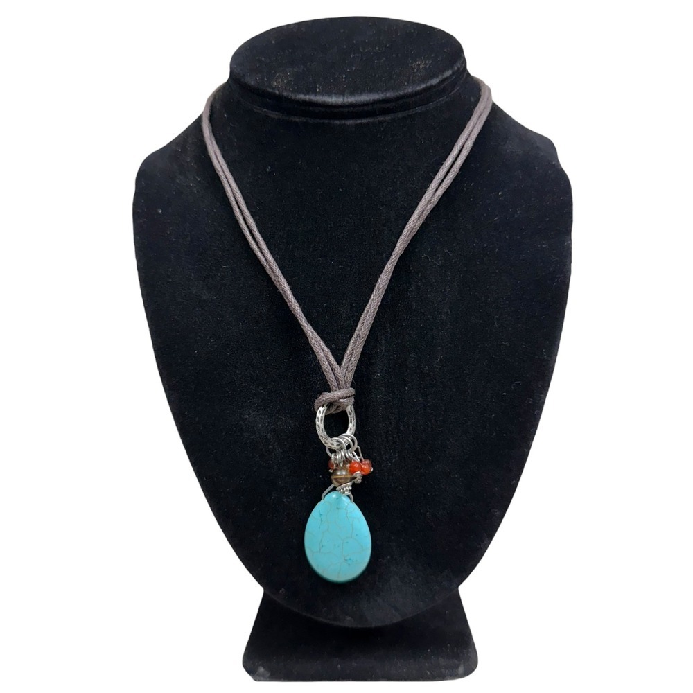 Turquoise Teardrop Stone Pendant Necklace Rustic Style Boho Fashion Jewelry 10.5